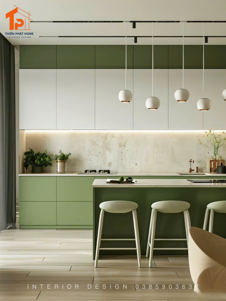 Tủ bếp nhựa xanh pastel
